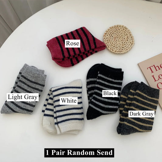 20% Rabbit Hair Women’s Winter Socks – Striped Cashmere Wool Long Thermal Crew Socks