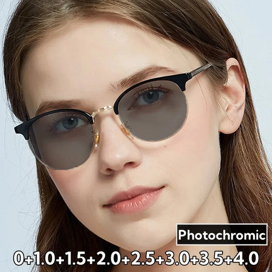 Reading Glasses for Women Men Vintage Round Outdoor Color Changing Hyperopia Sunglasses Finished Presbyopia Plus Eyeglasses