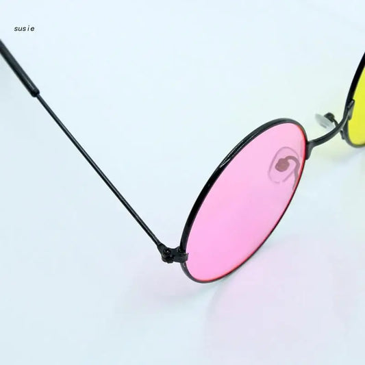 Vintage Round Frame Sunglasses – Mixed Color Cosplay & Photo Prop Eyewear