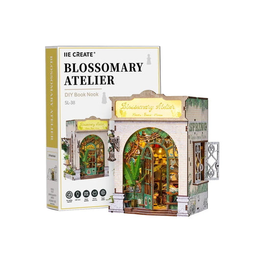 NEW Blossomary Atelier DIY Wooden Book Nook – Miniature Figurine Kit for Bookshelf Decoration