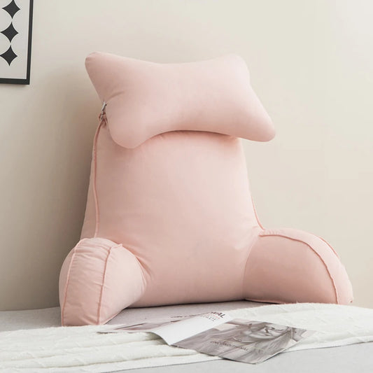 Reading Pillow for Bed – Memory Foam Backrest with Arms & Side Pockets for Adults