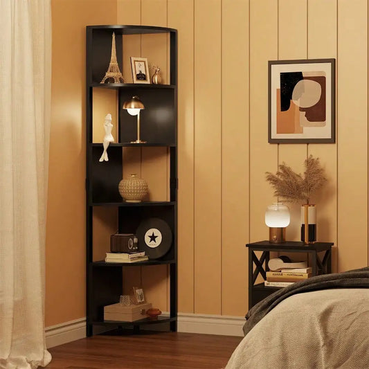 5 Tier Corner Shelf Stand Wooden Bookcase Bookshelf Shelves Display Storage Rack