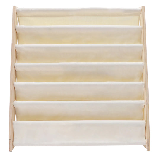 6-Tier Kids Bookshelf – Pine Wood Floor-Standing Bookcase (White/Log Color, 75×30×79cm)