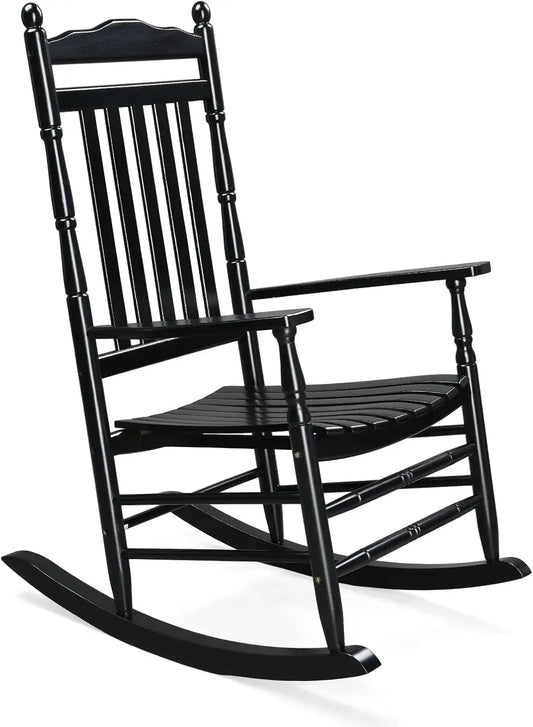 Solid Wood Outdoor Rocking Chair – High Back Reclining Rocker for Deck, Garden & Backyard