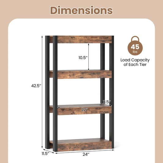 4 Tier Bookshelf Wooden Bookcase with Dual Anti-Tipping Kits Open Shelving Unit