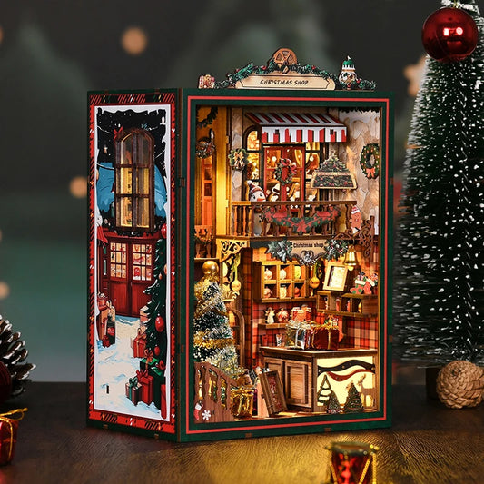 Christmas Shop DIY Book Nook – Wooden Miniature 3D Puzzle with Lights