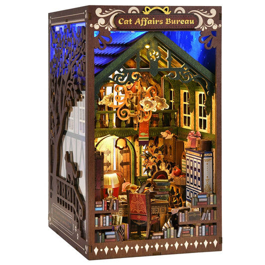 Book Nook Kit – Kitty Cat 3D Wooden Puzzle Miniature Insert for Bookshelf