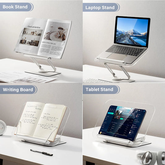 Portable Adjustable Book Stand – Collapsible Acrylic Book Holder for Thick Textbooks