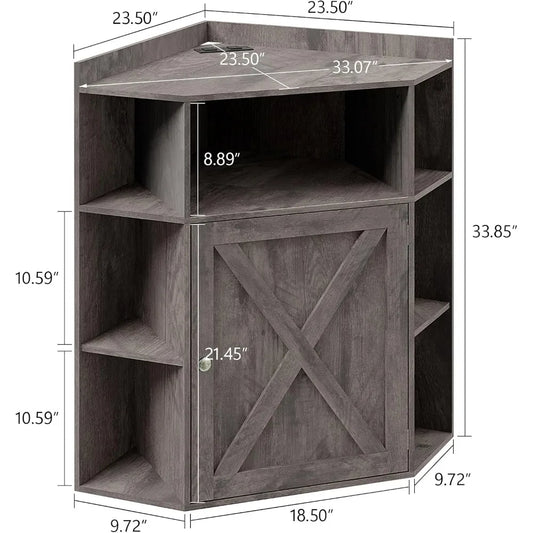 Corner Cabinet with USB Ports & Outlets – Industrial Wooden Storage Shelf for Small Spaces