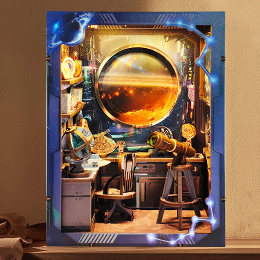 DIY Wooden Book Nook – Institute of Astronomy Miniature Shelf Insert with Lights