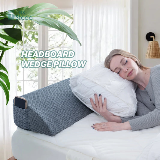 1PC Bed Gap Filler Wedge Pillow – Memory Foam Headboard Cushion with 2 Side Pockets