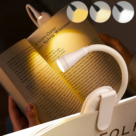 New Mini LED Book Light – Rechargeable Eye Protection Reading Lamp with 3-Color Modes & 360° Flip
