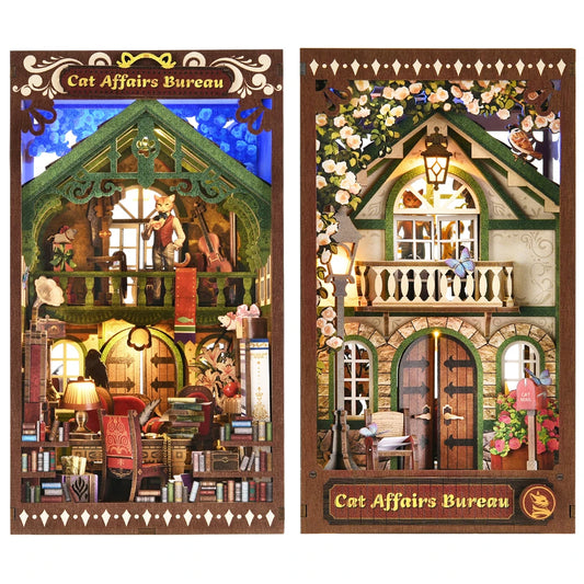 Book Nook Kit – Kitty Cat 3D Wooden Puzzle Miniature Insert for Bookshelf