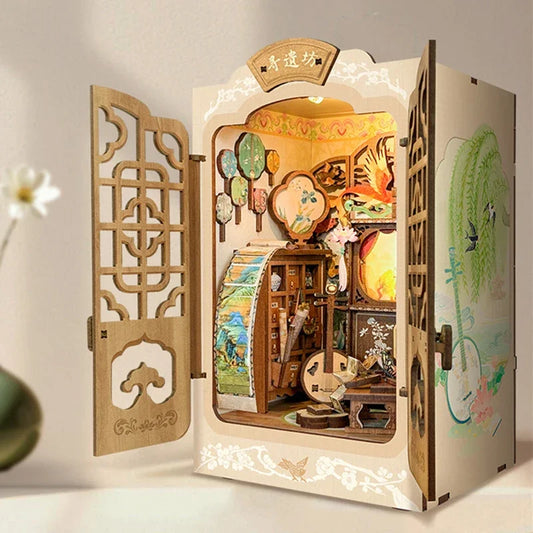 DIY Wooden Book Nook – Chinese Musical Instrument Cottage Miniature Kit