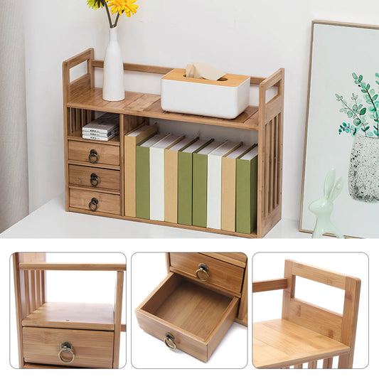 Natural Wood Storage Rack – Tabletop Display Shelf & Desk Organizer