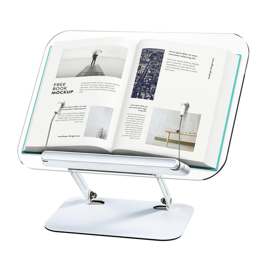 Portable Adjustable Book Stand – Collapsible Acrylic Book Holder for Thick Textbooks