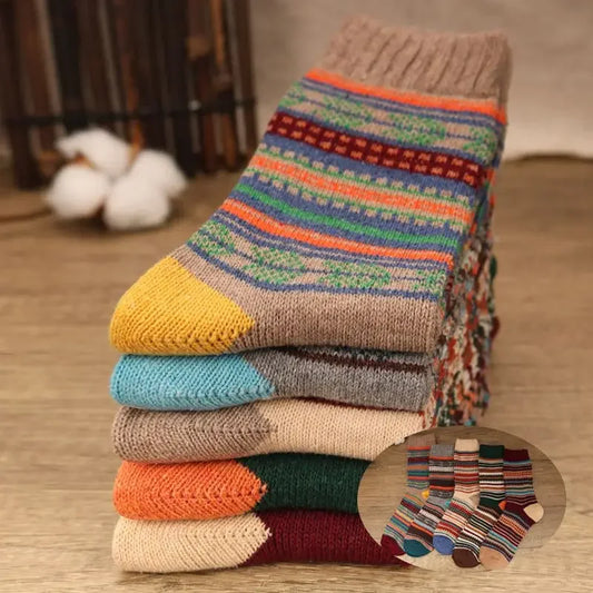 5 Pairs Winter Men's Socks Thicken Warm Sheep's Wool Socks Harajuku Retro Style Colorful Fashion Cotton Socks For Snow boots
