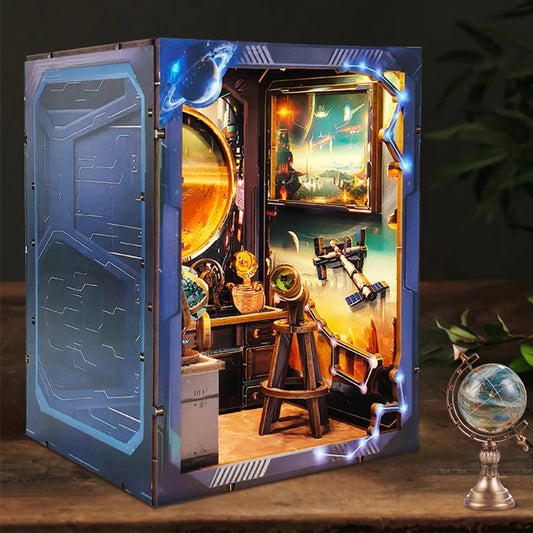 DIY Wooden Book Nook – Institute of Astronomy Miniature Shelf Insert with Lights