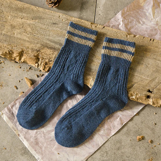New Ladies Thickened Warm Rabbit Wool Socks – Japanese Style Striped Winter Socks for Women