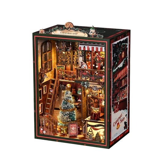 Christmas Shop DIY Book Nook – Wooden Miniature 3D Puzzle with Lights