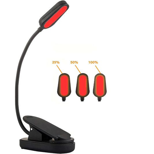 620nm Red Clip-On Book Light – Rechargeable No Blue Light Reading Lamp for Eye Care & Migraine Relief