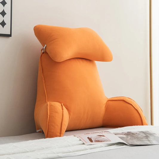 Reading Pillow for Bed – Memory Foam Backrest with Arms & Side Pockets for Adults