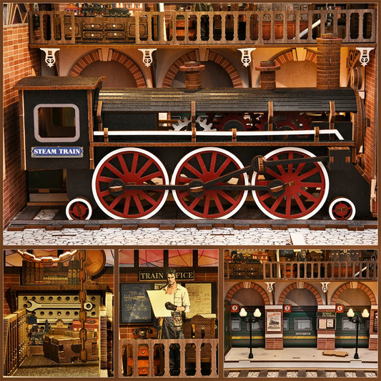 Book Nook Kit – Retro Tram Station 3D DIY Wooden Puzzle Miniature Bookend