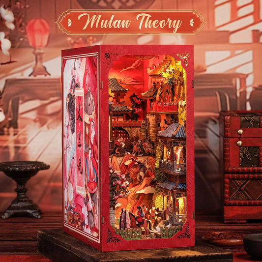 CUTEBEE DIY Book Nook – The Legend of Mulan Chinese-Style Miniature Dollhouse with Light & Dust Cover