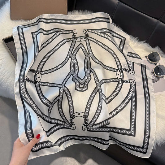 2025 New 70×70cm Silk Satin Hair Scarf – Printed Square Bandana for Women