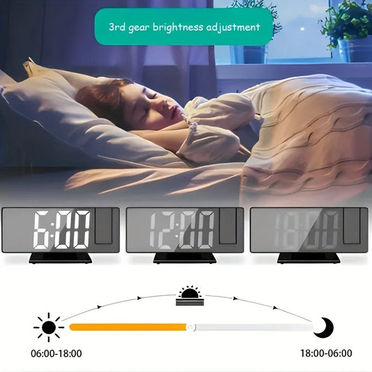 180° Projection Alarm Clock – Smart Digital Clock with Large Screen & Ceiling Projection for Bedroom